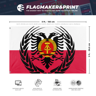 A mockup depicting custom flag specifications and measurements for 'Polish-Russo Commonwealth flag'