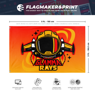 A mockup depicting custom flag specifications and measurements for 'rays flag'