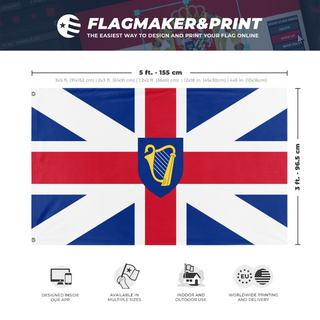 A mockup depicting custom flag specifications and measurements for 'Commonwealth of England flag'