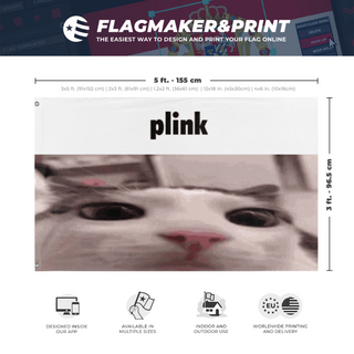 A mockup depicting custom flag specifications and measurements for 'plink flag'