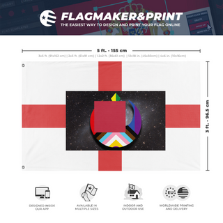 A mockup depicting custom flag specifications and measurements for 'test flag'