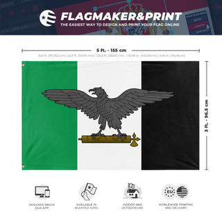A mockup depicting custom flag specifications and measurements for 'The Big flag'