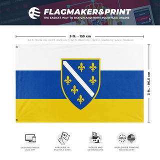 A mockup depicting custom flag specifications and measurements for 'Bosnia and Hercegovina Flag Redesign'