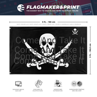 A mockup depicting custom flag specifications and measurements for 'test flag'