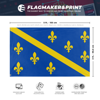 A mockup depicting custom flag specifications and measurements for 'Improved Bosnia flag'