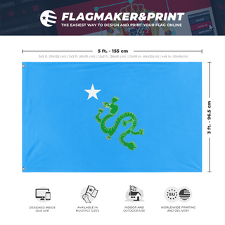 A mockup depicting custom flag specifications and measurements for 'Himalayan Republic flag'