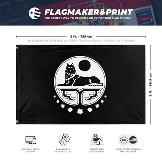 A mockup depicting custom flag specifications and measurements for 'Ichkeria flag'