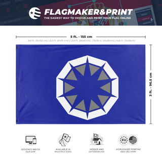 A mockup depicting custom flag specifications and measurements for 'PRNstar flag'
