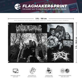 A mockup depicting custom flag specifications and measurements for 'undergang x baest flag'