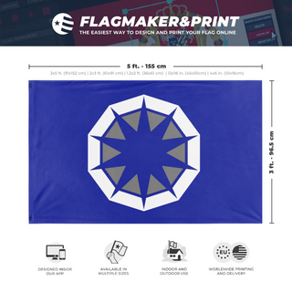 A mockup depicting custom flag specifications and measurements for 'pen flag'
