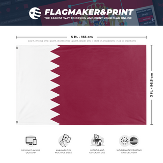 A mockup depicting custom flag specifications and measurements for 'QATAR flag'