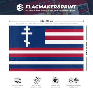 A mockup depicting custom flag specifications and measurements for 'Serapis Orthodox flag'