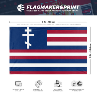 A mockup depicting custom flag specifications and measurements for 'Serapis Orthodox flag'
