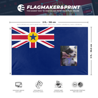 A mockup depicting custom flag specifications and measurements for 'Scoutland flag'