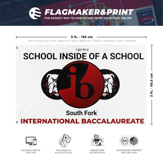 A mockup depicting custom flag specifications and measurements for 'SFIB flag'
