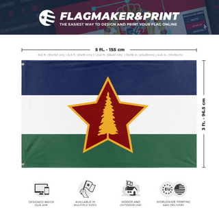 A mockup depicting custom flag specifications and measurements for 'Socialist Cascadia flag'