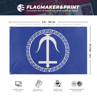 A mockup depicting custom flag specifications and measurements for 'Seleucid Empire flag'