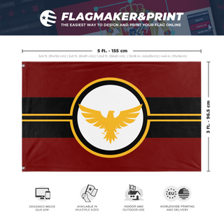 A mockup depicting custom flag specifications and measurements for 'New Slearian Empire War  flag'