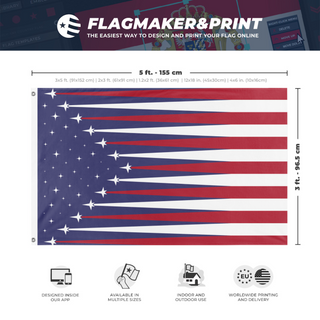 A mockup depicting custom flag specifications and measurements for 'USA Space Flag'