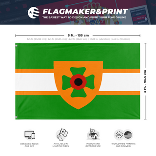 A mockup depicting custom flag specifications and measurements for 'The ANZAC Empire flag'