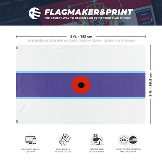 A mockup depicting custom flag specifications and measurements for 'The ANZAC Nation War flag'