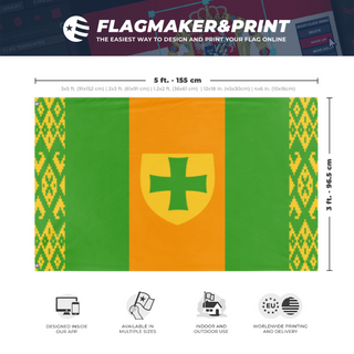 A mockup depicting custom flag specifications and measurements for 'The FREE ANZAC nation movement  flag'
