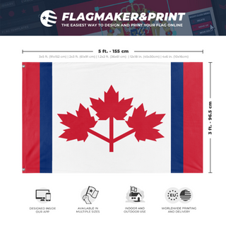 A mockup depicting custom flag specifications and measurements for 'Canadian Flag'