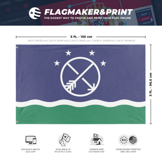 A mockup depicting custom flag specifications and measurements for 'Great Lakes Government Flag'