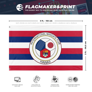 A mockup depicting custom flag specifications and measurements for 'Hawaii Flag'