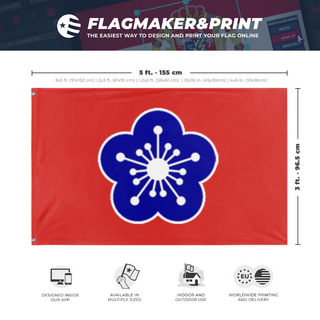 A mockup depicting custom flag specifications and measurements for 'Guangzhou Government Civil War Flag'