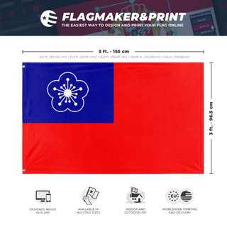 A mockup depicting custom flag specifications and measurements for 'Guangzhou Government Republic Flag'