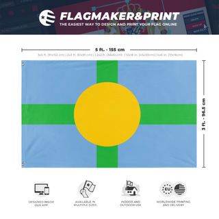 A mockup depicting custom flag specifications and measurements for 'PRB flag'