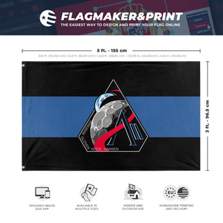 A mockup depicting custom flag specifications and measurements for 'Artimis 2 flag'