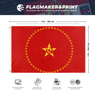 A mockup depicting custom flag specifications and measurements for 'Flag of CLA'