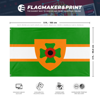 A mockup depicting custom flag specifications and measurements for 'The ANZAC Empire flag'