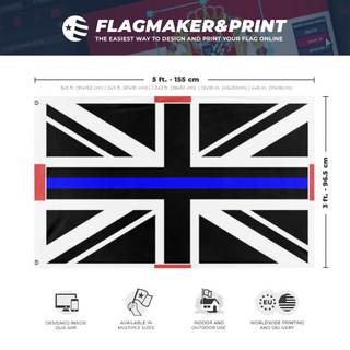 A mockup depicting custom flag specifications and measurements for 'TBL flag'
