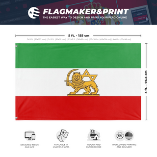 A mockup depicting custom flag specifications and measurements for 'Flag of the Jewish people of Iran'