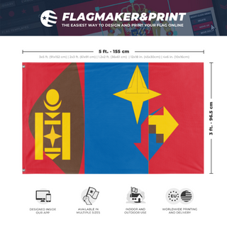 A mockup depicting custom flag specifications and measurements for '. flag'