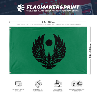A mockup depicting custom flag specifications and measurements for 'Romulan Star Empire flag'