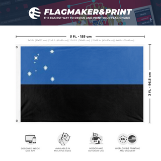 A mockup depicting custom flag specifications and measurements for 'Kingdom of Aquila flag'