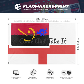 A mockup depicting custom flag specifications and measurements for 'test flag'
