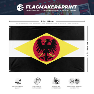A mockup depicting custom flag specifications and measurements for 'Ratufi flag'