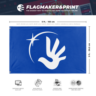 A mockup depicting custom flag specifications and measurements for 'Flag of the Earth and Humanity'