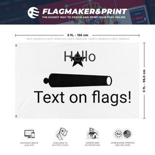 A mockup depicting custom flag specifications and measurements for 'T flag'