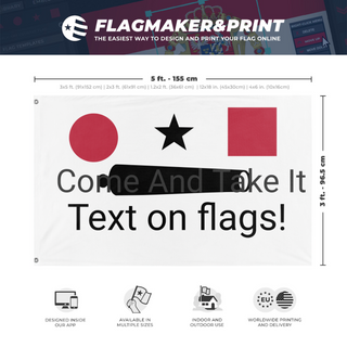 A mockup depicting custom flag specifications and measurements for 'test flag'