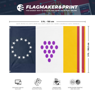 A mockup depicting custom flag specifications and measurements for 'Connecticut  flag redeing'