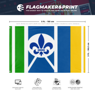 A mockup depicting custom flag specifications and measurements for 'Wisconsin flag redesign'