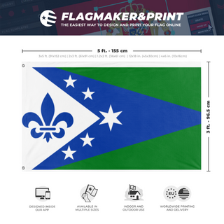 A mockup depicting custom flag specifications and measurements for 'Michigan state redesign   flag'