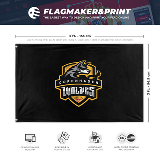 A mockup depicting custom flag specifications and measurements for 'wlvs flag'