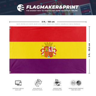 A mockup depicting custom flag specifications and measurements for 'Second Spanish Republic flag'
